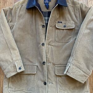 Chaps-Ralph Lauren Tan Corduroy Field Jacket with Dark Brown Leather Collar